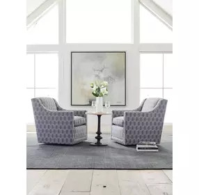 Barrier Gray Upholstered Swivel Chair with Nailhead Trim