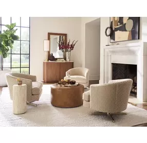 Graves La Costa Beige and Brass Upholstered Swivel Chair