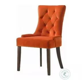 Farren Orange Velvet and Weathered Oak Side Chair with Nailhead Trim Set of 2