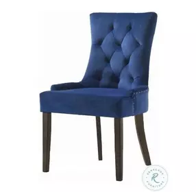 Farren Blue Velvet and Weathered Oak Side Chair with Nailhead Trim Set of 2