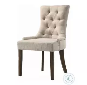 Farren Beige Fabric and Weathered Oak Side Chair with Nailhead Trim Set of 2