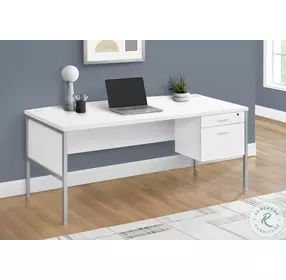 7725 White And Silver 72" Computer Desk