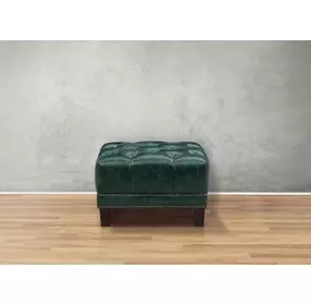 Picavel Green Leather Upholstered Rectangular Ottoman with Nailhead Trim