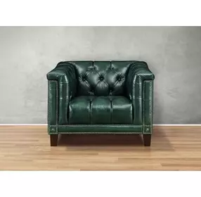 Picavel Green Leather Upholstered Accent Chair with Nailhead Trim