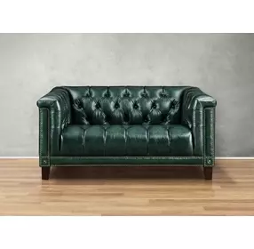 Picavel Green Leather 65" Loveseat with Nailhead Trim