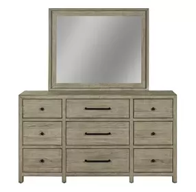 Proximity Place Barley Buff 9 Drawer Dresser and Square Mirror