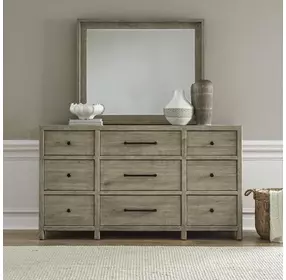 Proximity Place Barley Buff 9 Drawer Dresser and Square Mirror