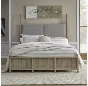 Proximity Place Barley Buff and Beige King Upholstered Poster Bed