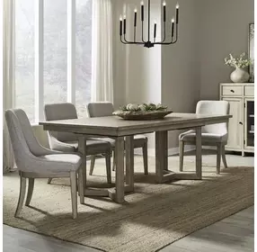 Central Place Barley Buff and Beige 5 Piece Extendable Double Pedestal Base Dining Set