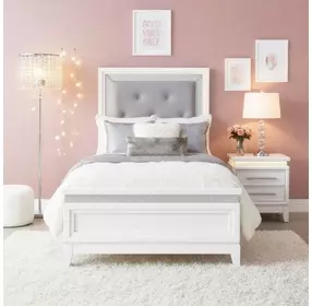 Reflections Pearl White and Gray Twin Upholstered Panel Bed with LED