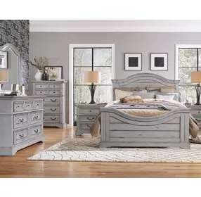 Stonebrook Light Distressed Antique Gray King Panel Bed