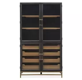 Lindon Coffee Bean and Burnished Brass 4 Glass Door Display Cabinet