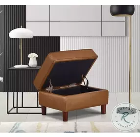 Isla Cognac Leather Upholstered Rectangular Ottoman