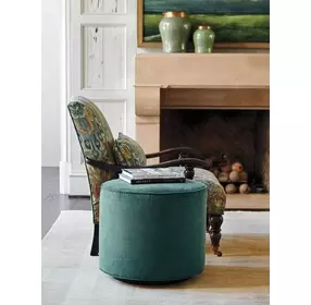 Waverly Silverado Green Upholstered Round Swivel Ottoman