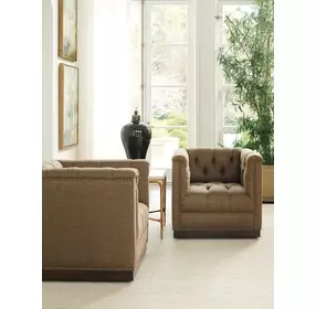 Freemont Silverado Dark Mocha Upholstered Swivel Chair with Nailhead Trim