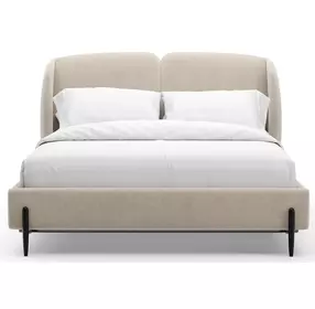 Madera Beige And Modern Walnut Upholstered Panel Bed Room Set