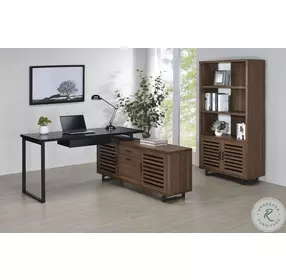 Maddox Walnut And Black 60" L Shaped Office Computer Desk