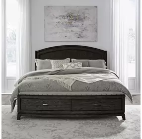 Avalon Coffee Bean King Storage Panel Bed with Nailhead Trim