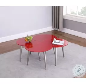 8072 Gloss Red Shaped Top Glass Cocktail Table