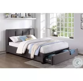 Aitana Graphite Queen Upholstered Platform Bed With Storage Drawer
