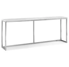 Isolde White and Brushed Nickel Rectangular Marble Top Sofa Table