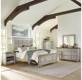 Homestead Antique White and Tobacco 6 Drawer Dresser with Mirror