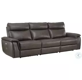 Maroni Dark Brown Power Double Reclining Sofa with Power Headrests