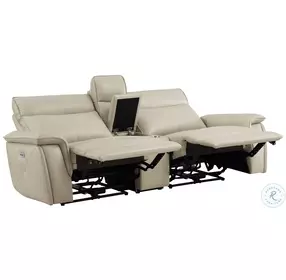 Maroni Taupe Power Double Reclining Console Loveseat with Power Headrests