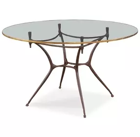 1940S French Gold and Brown 50" Round Glass Top Center Table