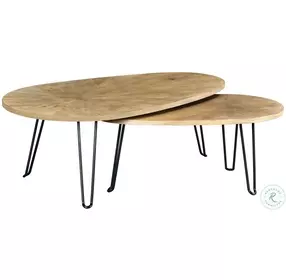 Oblique Wire Brushed Natural Cerused Elm Bunching Occasional Table Set