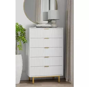 Casey White and Gold 5 Drawer Chest
