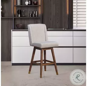 Stancoste Taupe And Brown Oak Wood Performance Fabric Swivel Counter Height Stool