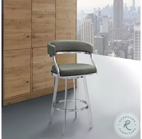 Dione Gray And Brushed Stainless Steel 26" Swivel Counter Height Stool