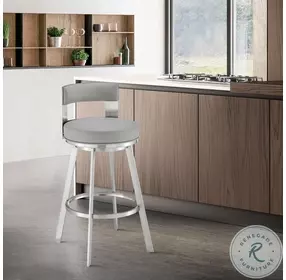 Lynof Light Gray And Brushed Stainless Steel Swivel Bar Stool