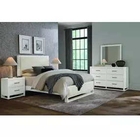 Lodge and Loft Cream Performance Fabric King Upholstered Panel Bed