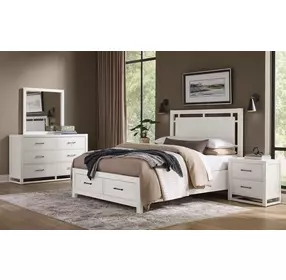 Lodge and Loft Soft White Queen Floating Storage Panel Bed