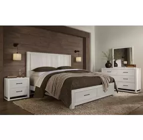 Lodge and Loft Soft White Queen Radius Storage Poster Bed