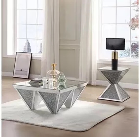 Noralie Silver and Gray Square Mirrored Top End Table
