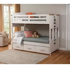 Beach Comber Weathered White and Sand Twin Bunk Bed with Trundle Unit