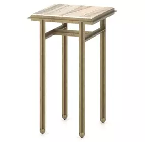 Axel Beige and Gold Square Travertine Top Drink Table