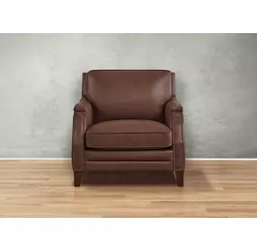 Camden Pecan Leather Upholstered Accent Chair with Nailhead Trim