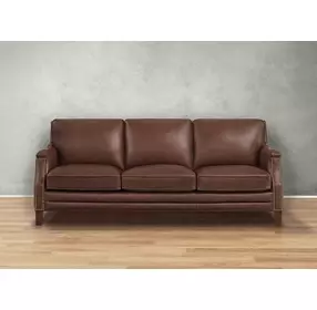 Camden Pecan Leather 87" Sofa with Nailhead Trim