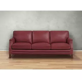 Camden Cranberry Leather 87" Sofa with Nailhead Trim