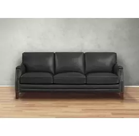 Camden Black Leather 87" Sofa with Nailhead Trim