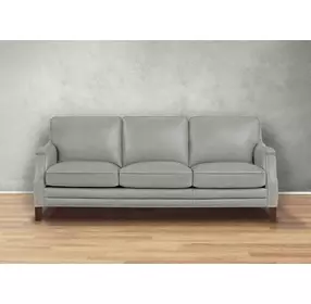 Camden Silver Leather 87" Sofa with Nailhead Trim