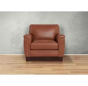 Sherwyn Nutmeg Leather Upholstered Accent Chair with Nailhead Trim