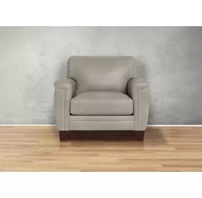 Sherwyn Stone Leather Upholstered Accent Chair with Nailhead Trim