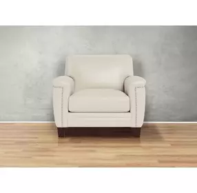 Sherwyn Vanilla Leather Upholstered Accent Chair with Nailhead Trim