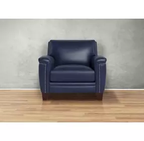 Sherwyn Navy Leather Upholstered Accent Chair with Nailhead Trim