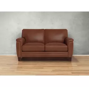 Sherwyn Pecan Leather 64" Loveseat with Nailhead Trim